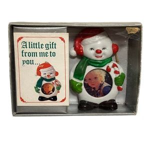 NIB Vintage Bradford Snowman Photo Frame Christmas Ornament